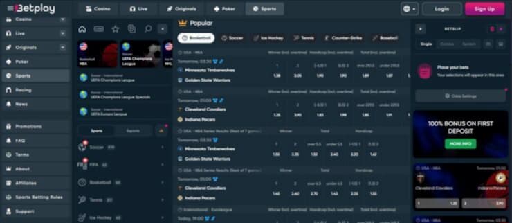A screenshot of one of the best crypto casino sites, betplay